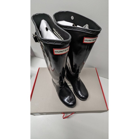 Hunter Original Tall Gloss Womens Black Rain Boots Sz 8 - Like NEW - Picture 3 of 8